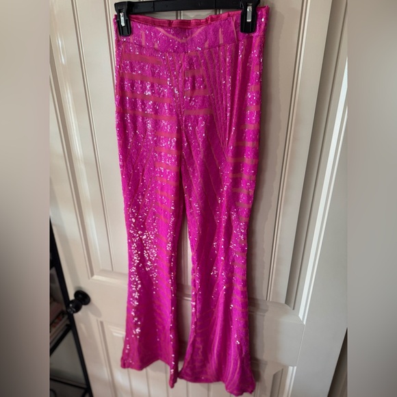 2/for $20 🪩 Hot Pink, Sparkly Sequins, High Waisted, Wide Leg Bell Bottoms - Picture 7 of 16